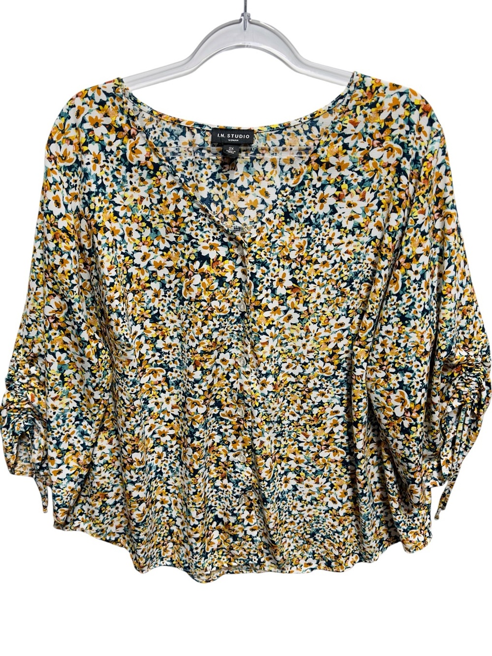 Silky Chiffon Crepe Knit French Toile Floral Art Blouse Top Popover